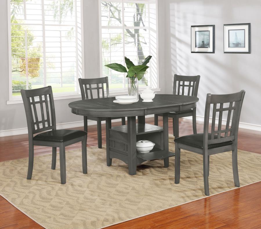 (image for) Lavon 5-piece Oval Extension Leaf Dining Set Medium Grey - Click Image to Close