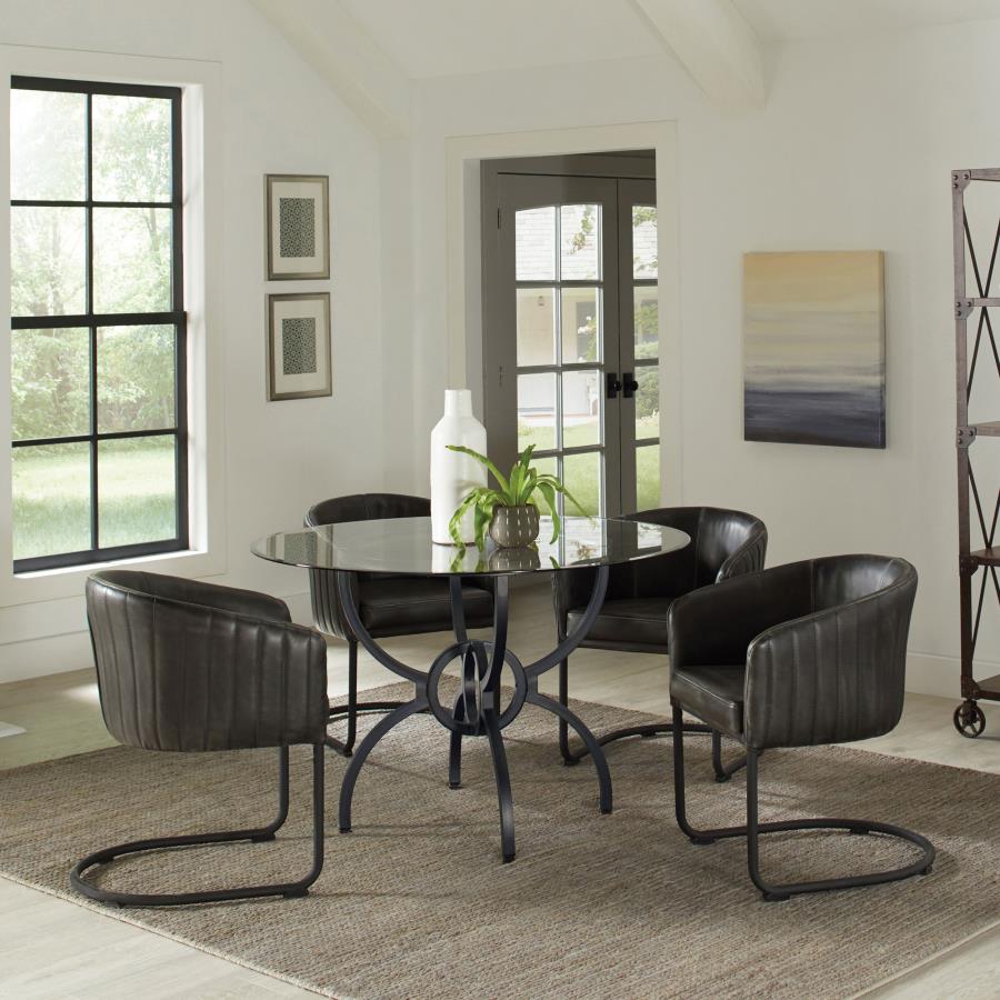 (image for) Aviano 5-piece Round Glass Top Dining Table Set Gunmetal - Click Image to Close