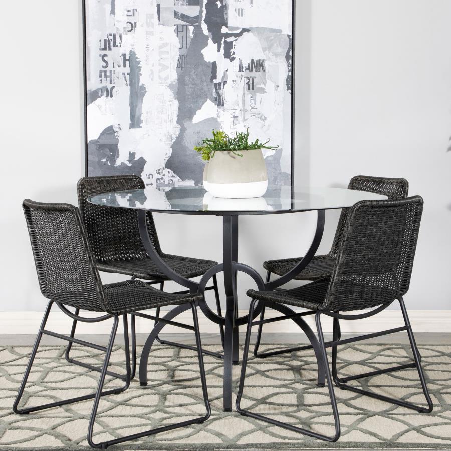 (image for) Aviano 5-piece Round Glass Top Dining Table Set Gunmetal - Click Image to Close