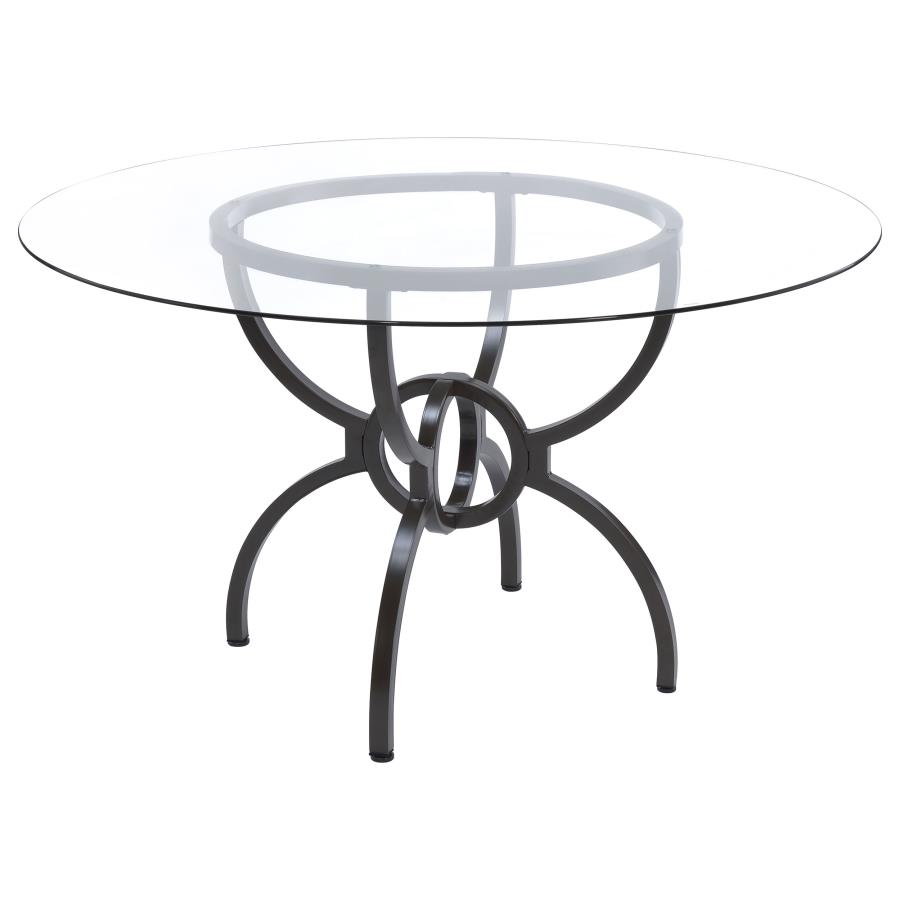 (image for) Aviano Round 48-inch Glass Top Metal Dining Table Gunmetal - Click Image to Close