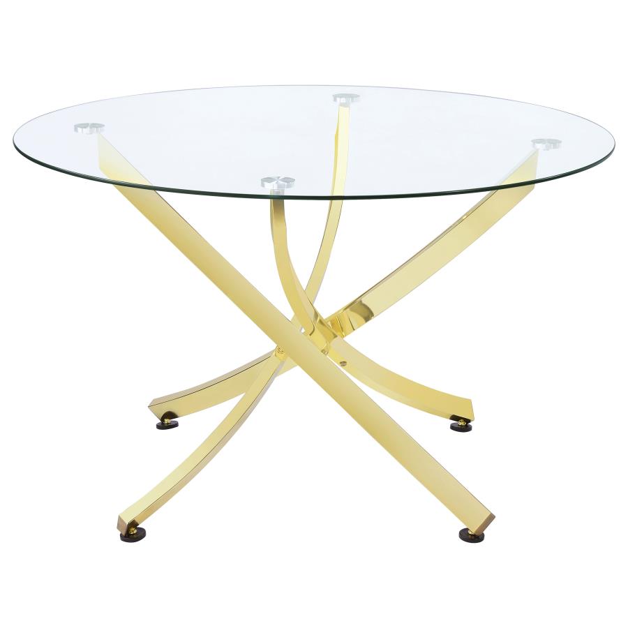 (image for) Beckham Round 46-inch Glass Top Dining Table Brass - Click Image to Close