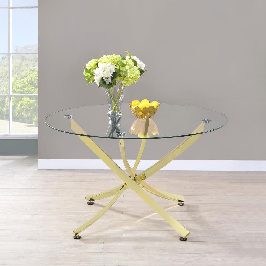 (image for) Beckham Round 46-inch Glass Top Dining Table Brass