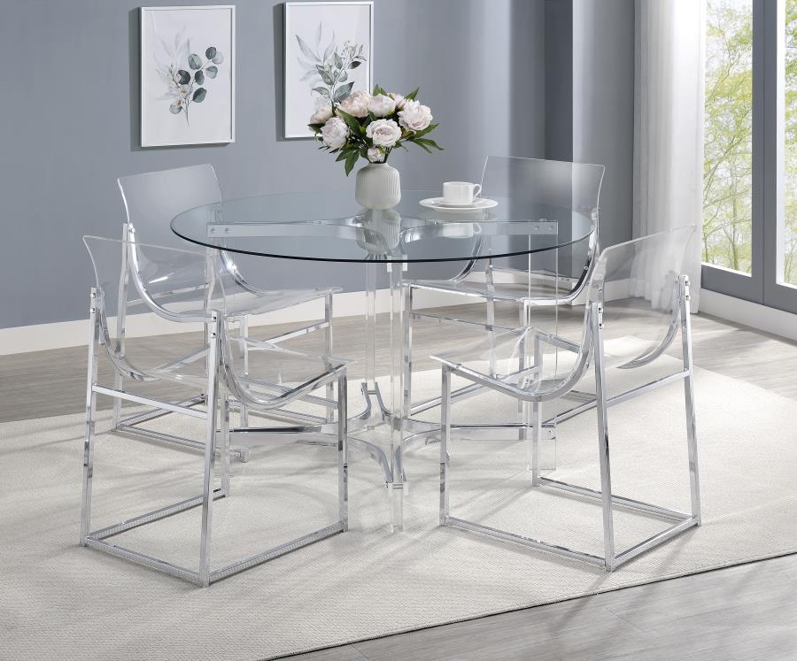 (image for) Keeling 5-piece Round Glass Top Acrylic Dining Set Chrome