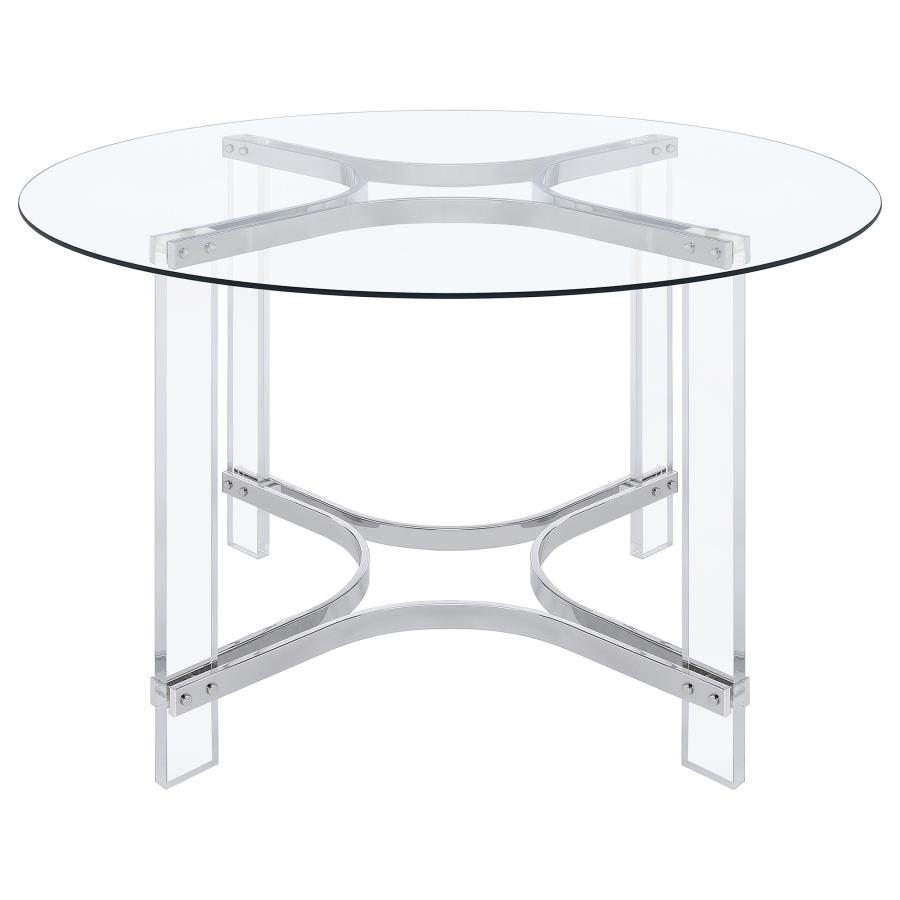 Keeling 5-piece Round Glass Top Acrylic Dining Set Chrome