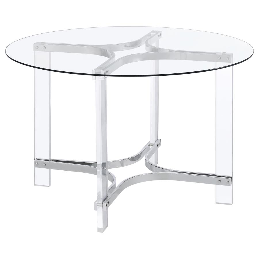 (image for) Adino 47-inch Round Glass Top Acrylic Dining Table Chrome - Click Image to Close