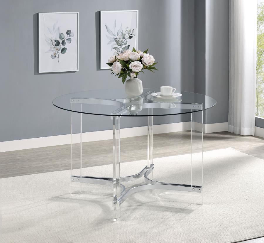 (image for) Adino 47-inch Round Glass Top Acrylic Dining Table Chrome