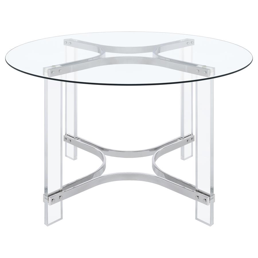 (image for) Keeling 47-inch Round Glass Top Acrylic Dining Table Chrome