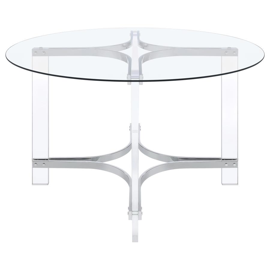 (image for) Adino 47-inch Round Glass Top Acrylic Dining Table Chrome