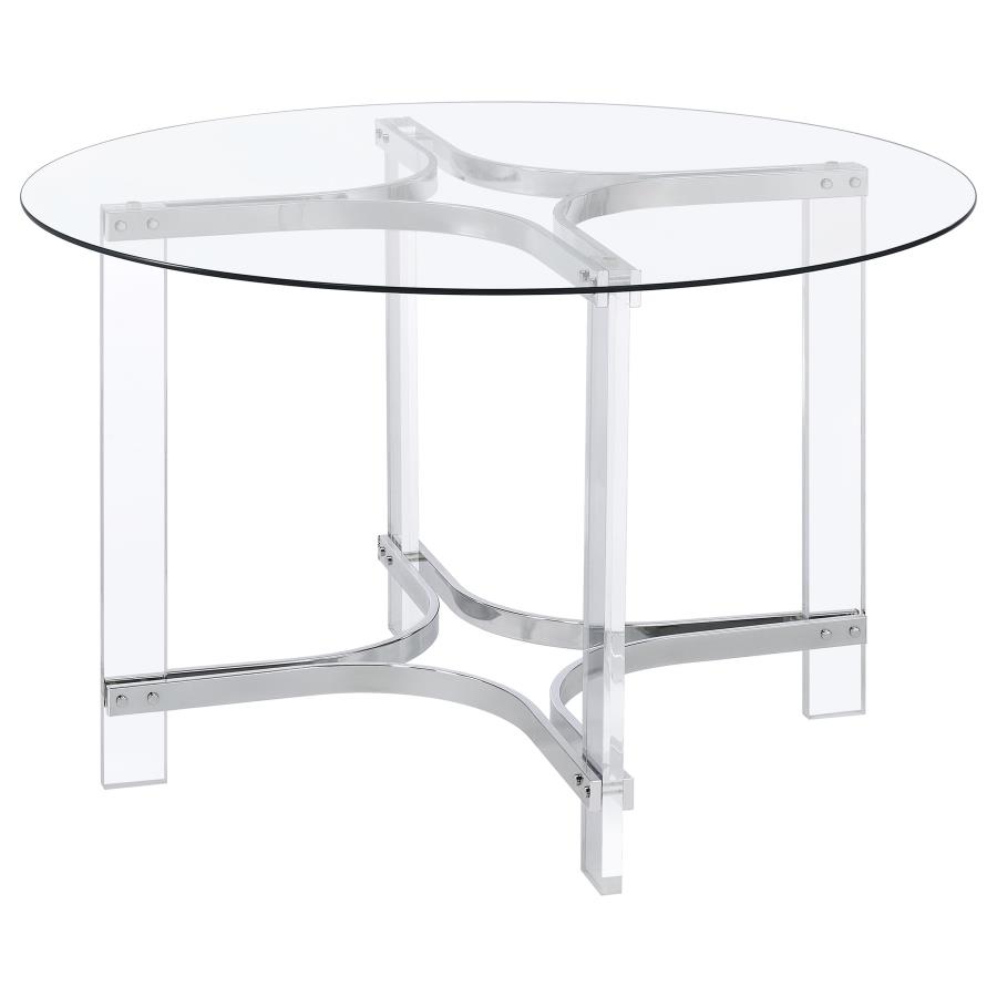 (image for) Adino 47-inch Round Glass Top Acrylic Dining Table Chrome