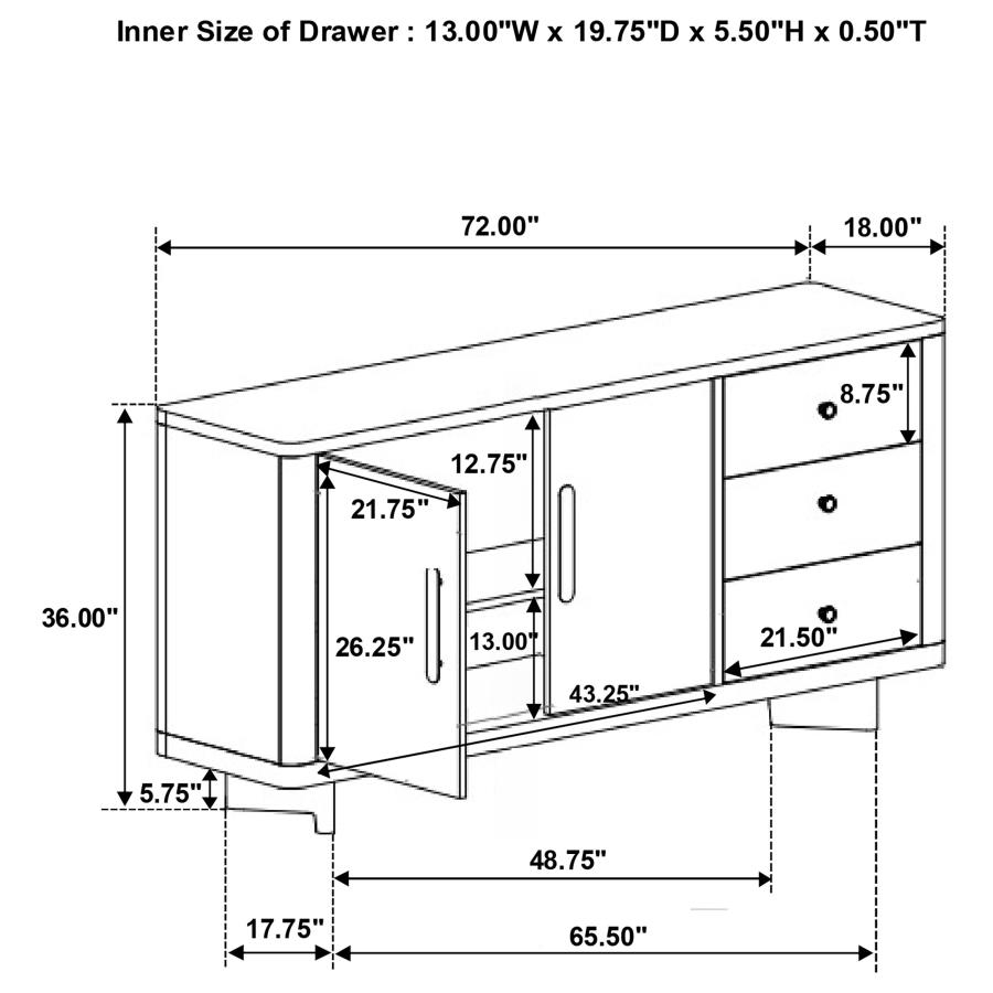 (image for) Hathaway 3-drawer Sideboard Buffet Cabinet Acacia Brown