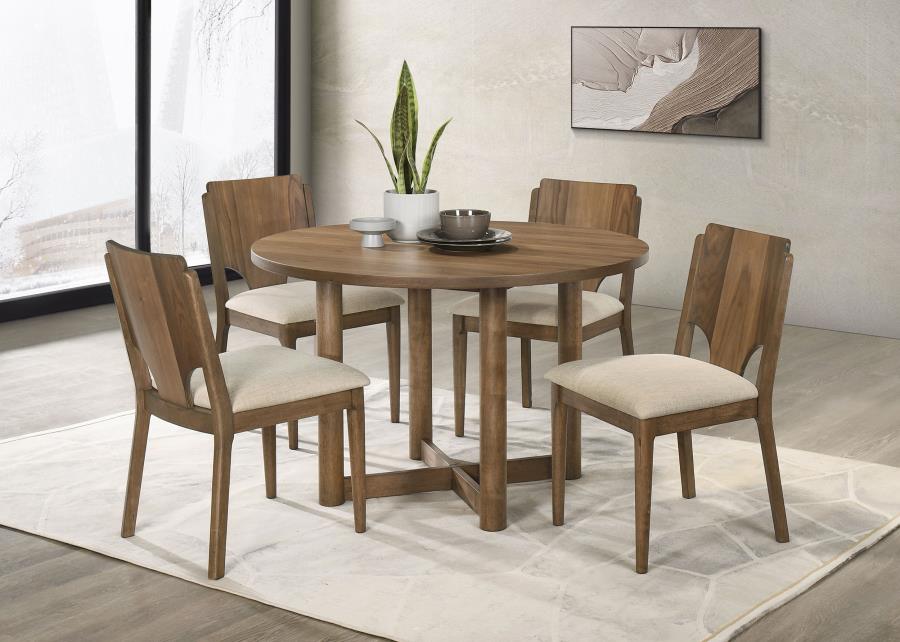 (image for) Biltmore 5-piece 46-inch Round Wood Dining Table Set Walnut - Click Image to Close