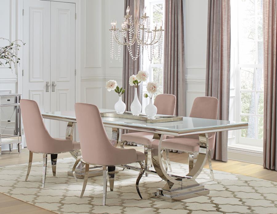 (image for) Antoine 5-piece Rectangular Glass Top Dining Table Set Pink - Click Image to Close