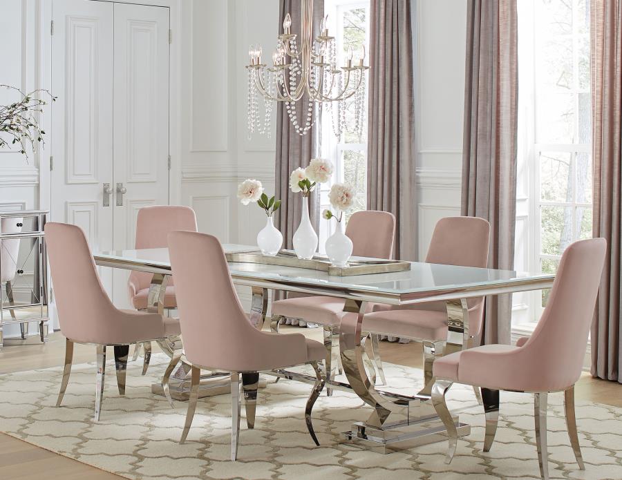 (image for) Antoine 7-piece Rectangular Glass Top Dining Table Set Pink