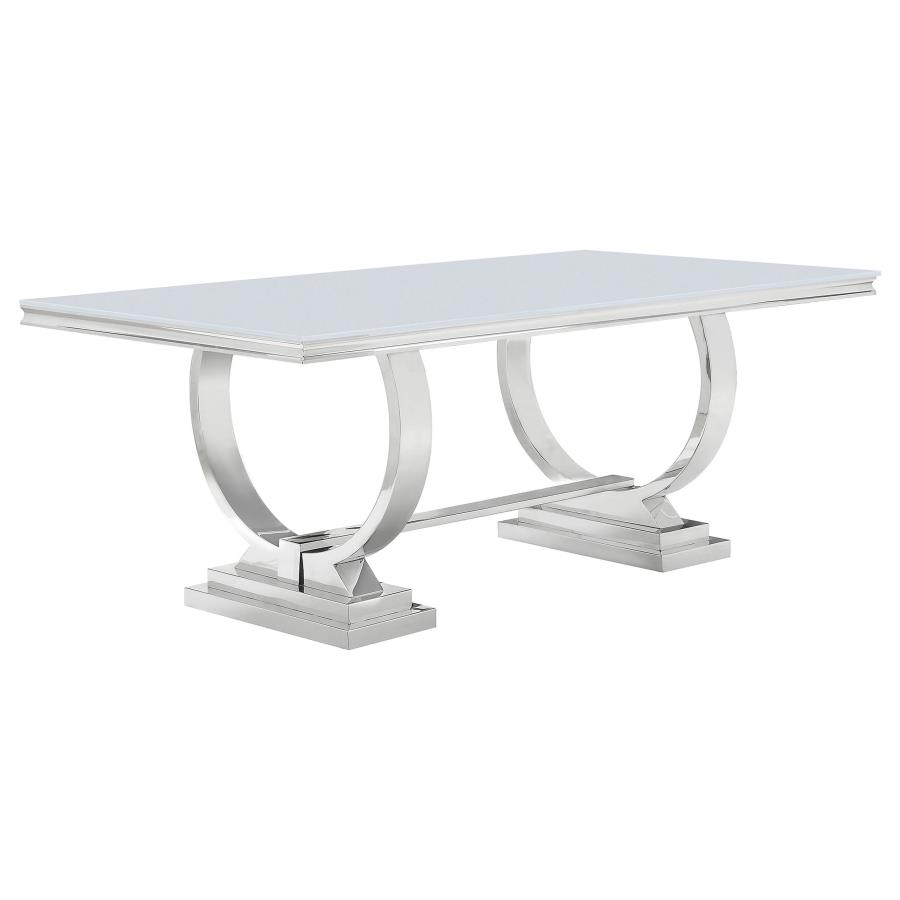 (image for) Antoine Rectangular 95-inch Glass Top Dining Table White - Click Image to Close