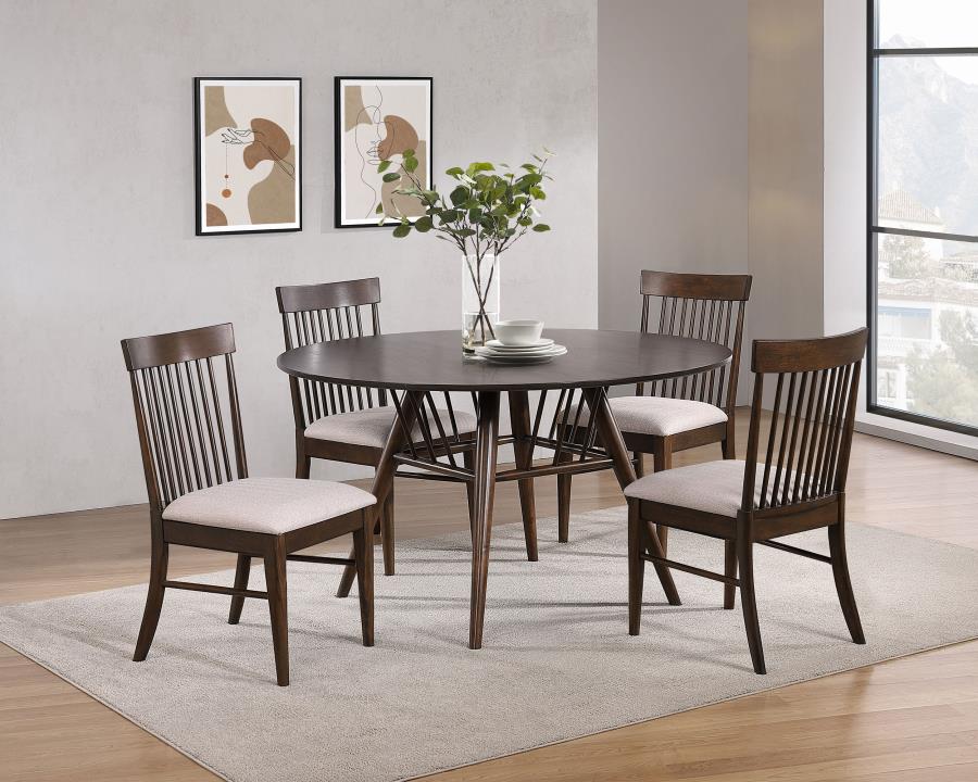 (image for) Everton 5-piece Round 54-inch Dining Table Set Dark Walnut - Click Image to Close