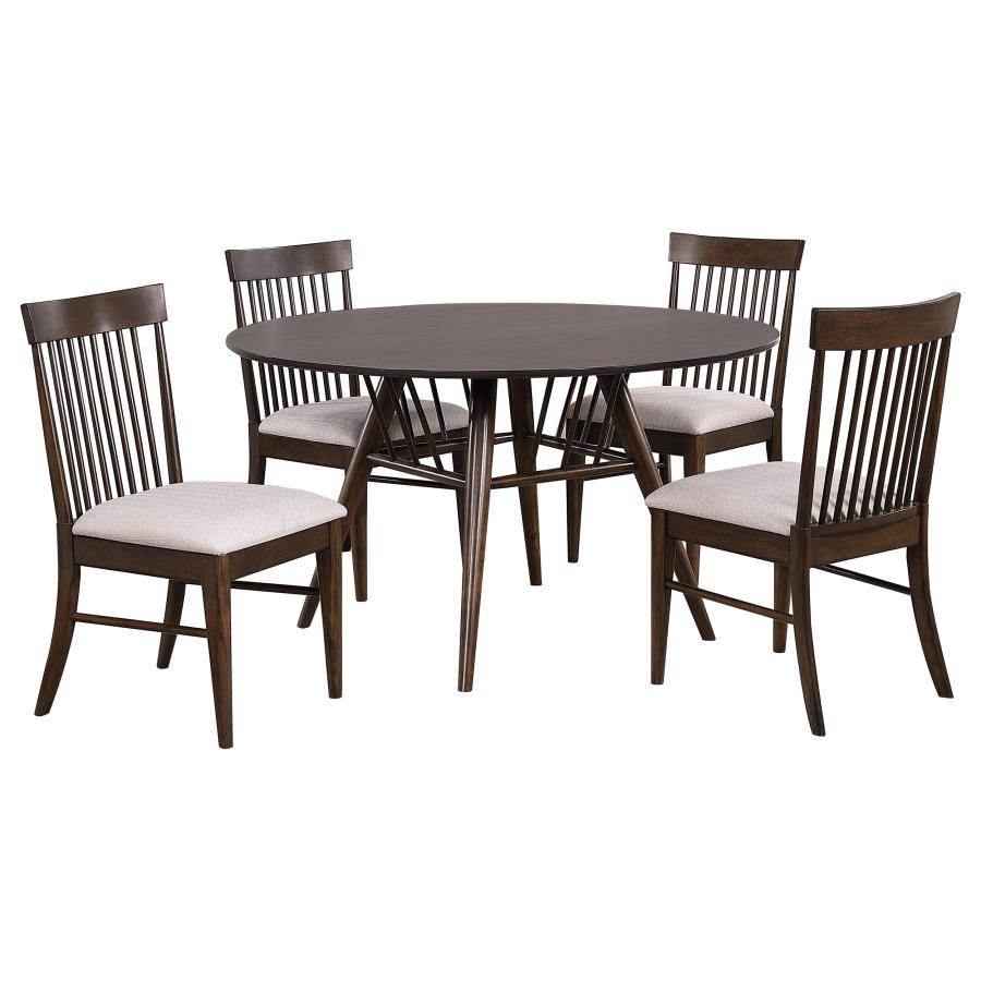 (image for) Everton 5-piece Round 54-inch Dining Table Set Dark Walnut