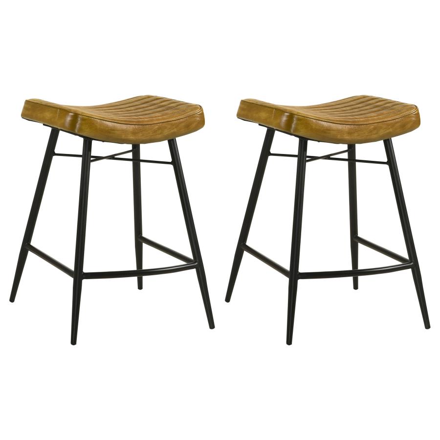 (image for) Bayu Leather Upholstered Counter Stool Camel (Set of 2) - Click Image to Close