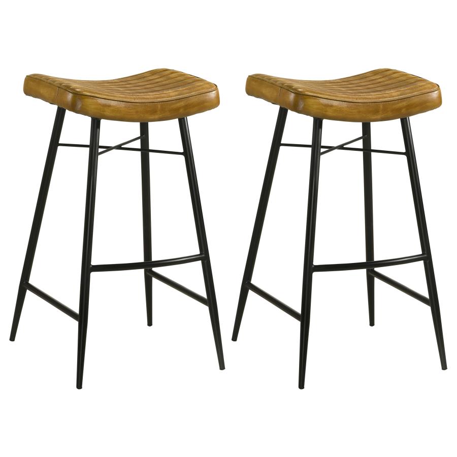 (image for) Bayu Leather Upholstered Bar Stool Antique Camel (Set of 2) - Click Image to Close