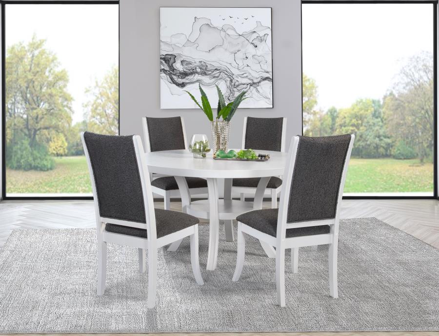 (image for) Judd 5-piece 54-inch Round Wood Dining Table Set Pearl White - Click Image to Close