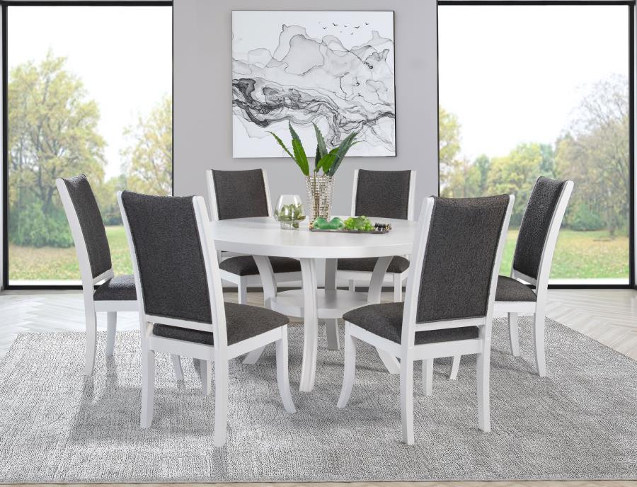 (image for) Judd 7-piece 54-inch Round Wood Dining Table Set Pearl White - Click Image to Close