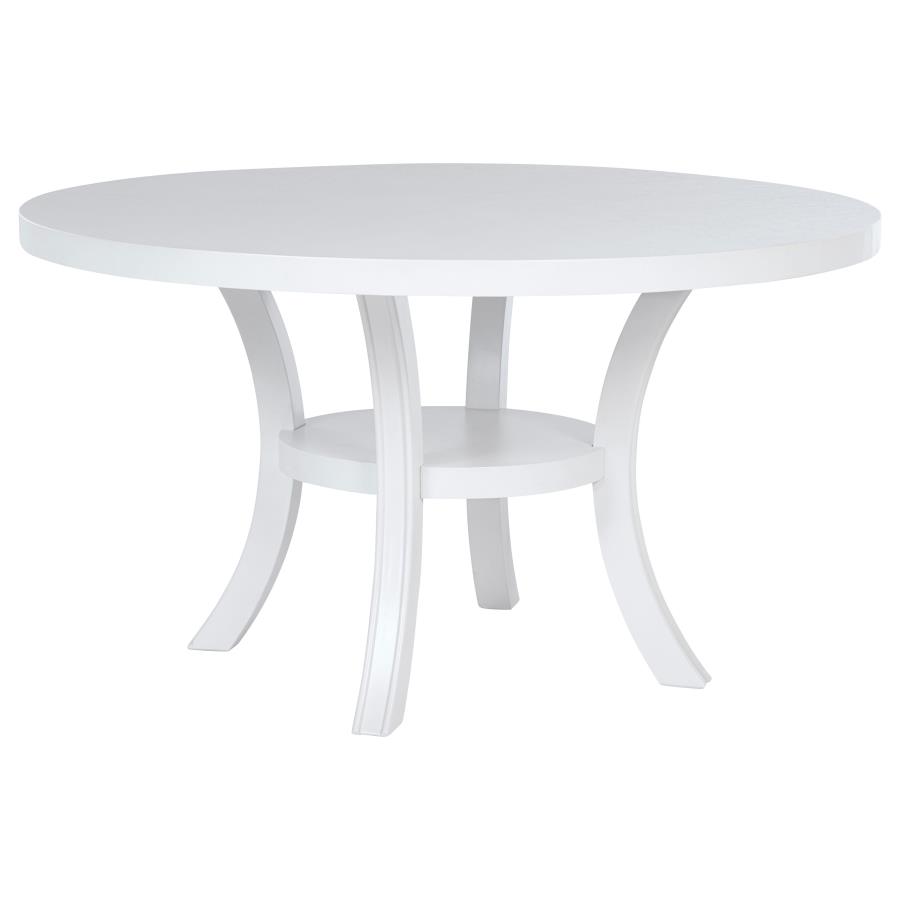 (image for) Judd 54-inch Round Dining Wood Table with Shelf Pearl White - Click Image to Close