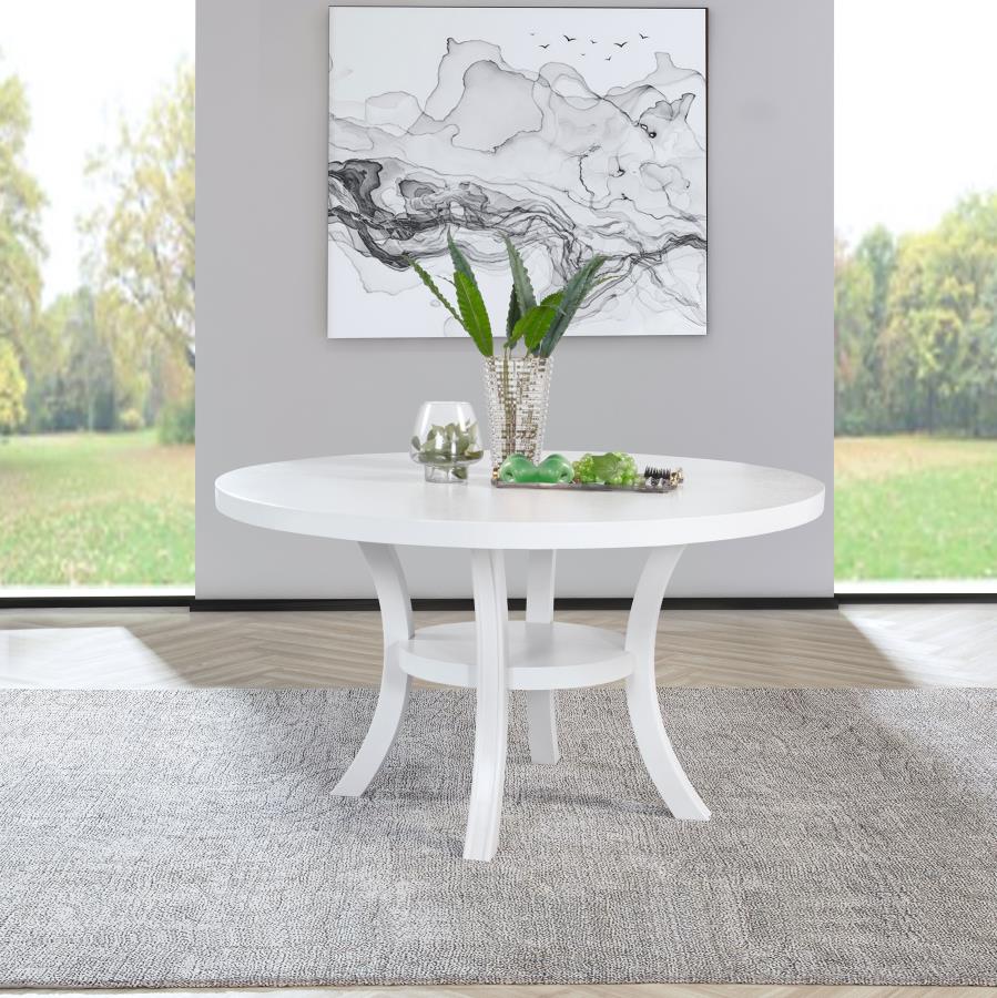 (image for) Judd 54-inch Round Dining Wood Table with Shelf Pearl White