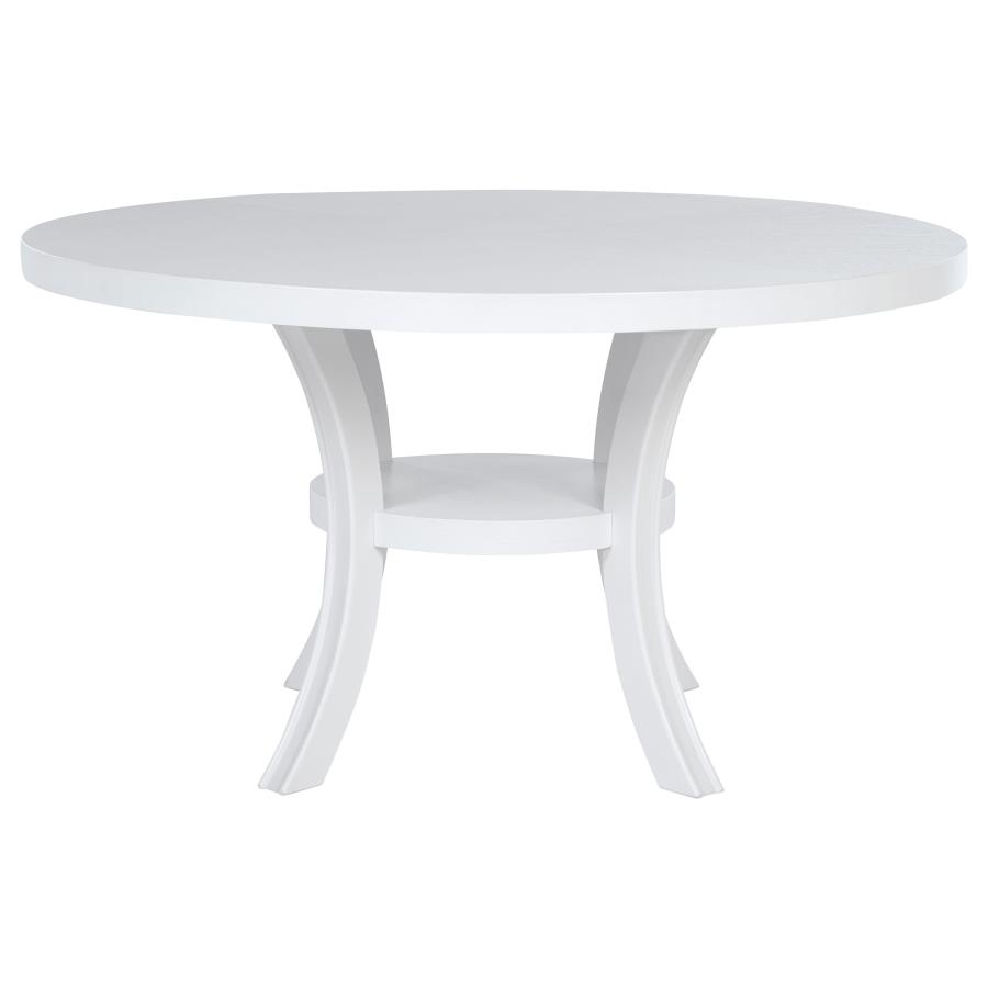 (image for) Judd 54-inch Round Dining Wood Table with Shelf Pearl White