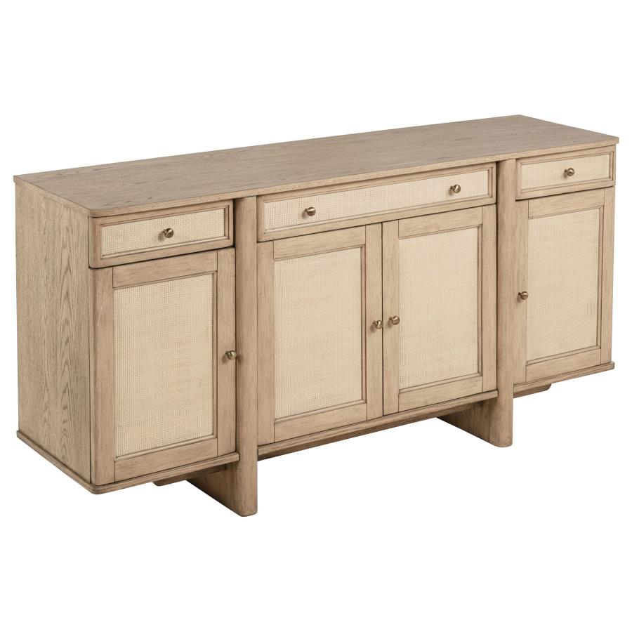 (image for) Kailani 4-door Cane Sideboard Buffet Cabinet Beige Oak - Click Image to Close