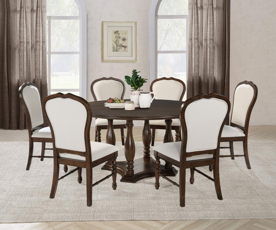 (image for) Landon 7-piece 60-inch Round Dining Table Set Rich Brown - Click Image to Close