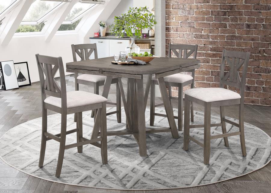 (image for) Athens 5-piece Drop Leaf Counter Height Dining Set Barn Grey - Click Image to Close