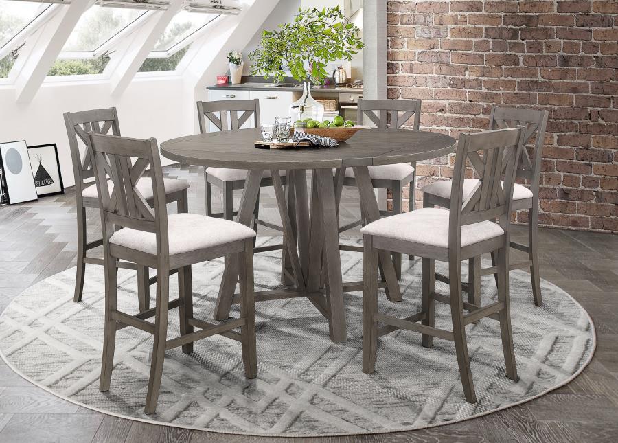 (image for) Athens 7-piece Drop Leaf Counter Height Dining Set Barn Grey - Click Image to Close