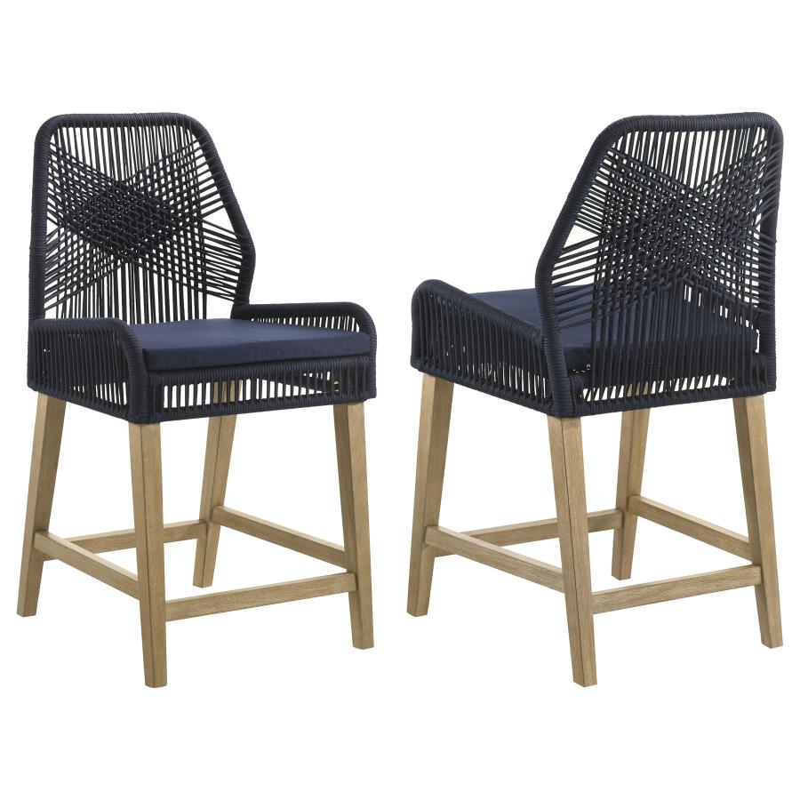 (image for) Nakia Woven Rope Counter Chair with Cushion Navy (Set of 2)