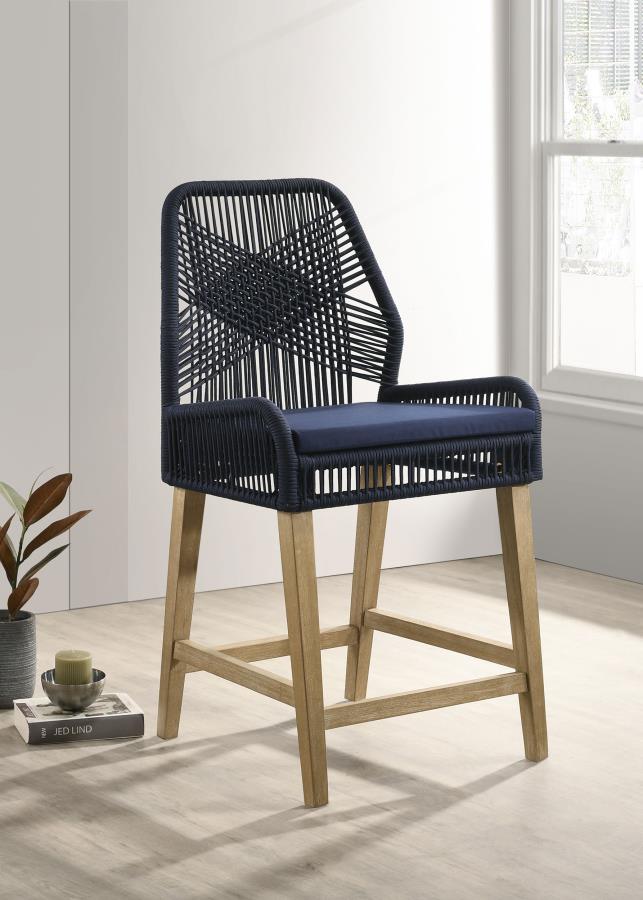 (image for) Nakia Woven Rope Counter Chair with Cushion Navy (Set of 2)