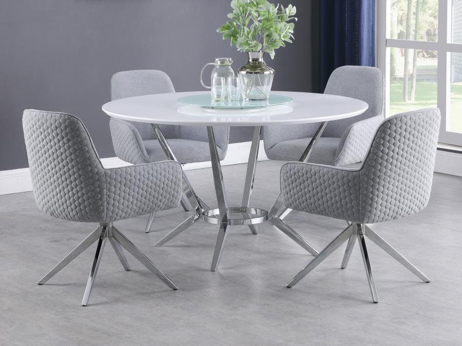 (image for) Abby 5-piece Round Dining Table Set White High Gloss - Click Image to Close