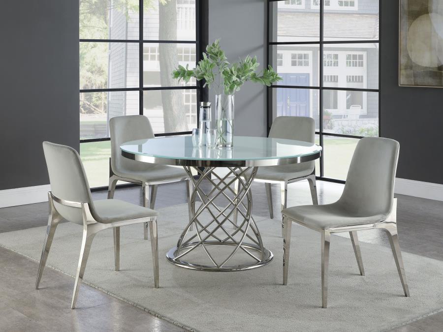 (image for) Irene 5-piece Round Glass Top Dining Set White and Chrome