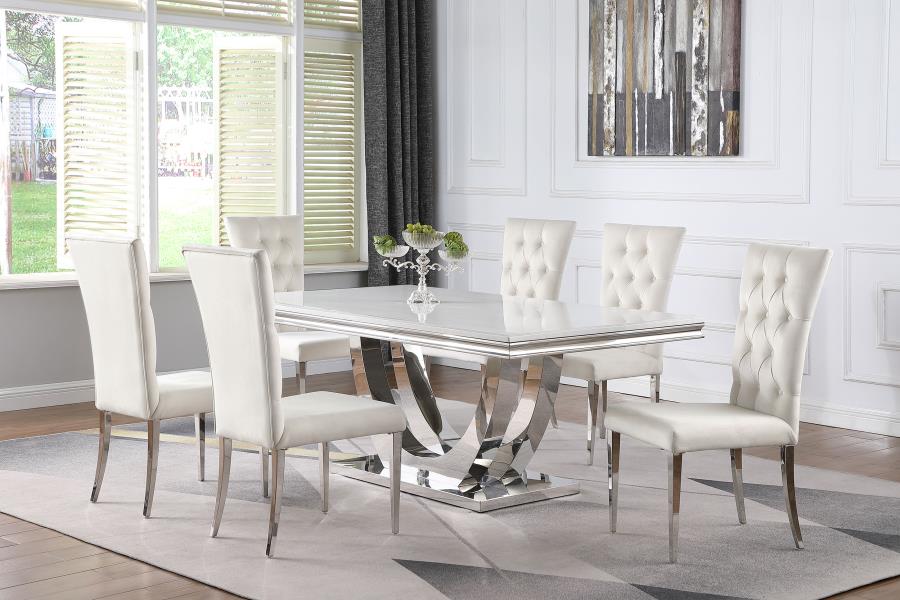 (image for) Kerwin 7-piece Rectangular Dining Table Set White and Chrome - Click Image to Close