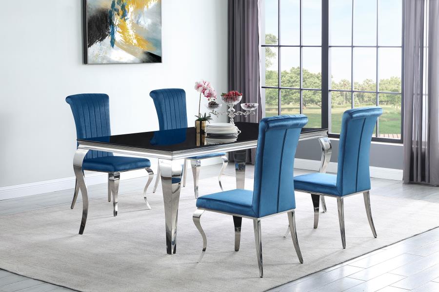 (image for) Carone 5-piece 81" Rectangular Black Glass Dining Set Teal - Click Image to Close