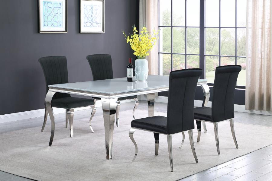 (image for) Carone 5-piece 81" Rectangular White Glass Dining Set Black - Click Image to Close