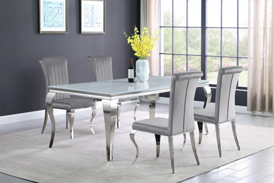 (image for) Carone 5-piece 81" Rectangular White Glass Dining Set Grey - Click Image to Close