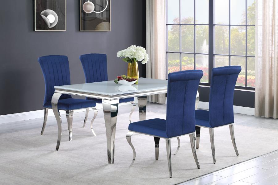 (image for) Carone 5-piece 61" Rectangular White Glass Dining Set Blue