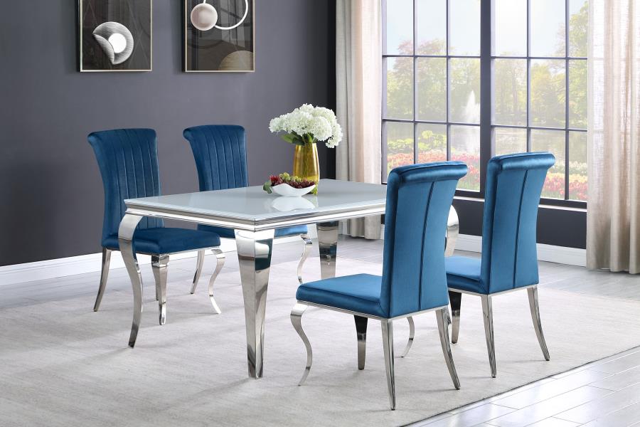 (image for) Carone 5-piece 61" Rectangular White Glass Dining Set Teal - Click Image to Close