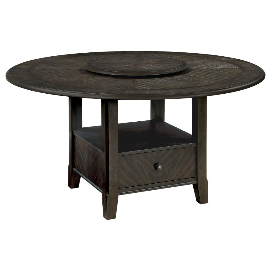 (image for) Twyla Round 60-inch Dining Table with Lazy Susan Dark Cocoa - Click Image to Close