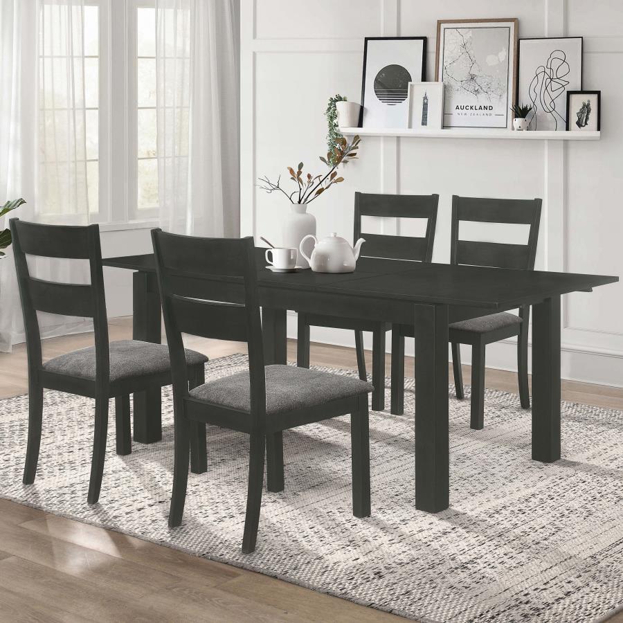 (image for) Jakob 5-piece Rectangular Extension Leaf Dining Set Black - Click Image to Close