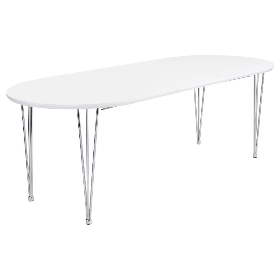 (image for) Heather Oval Dining Table with Hairpin Legs Matte White and Chrome - Click Image to Close