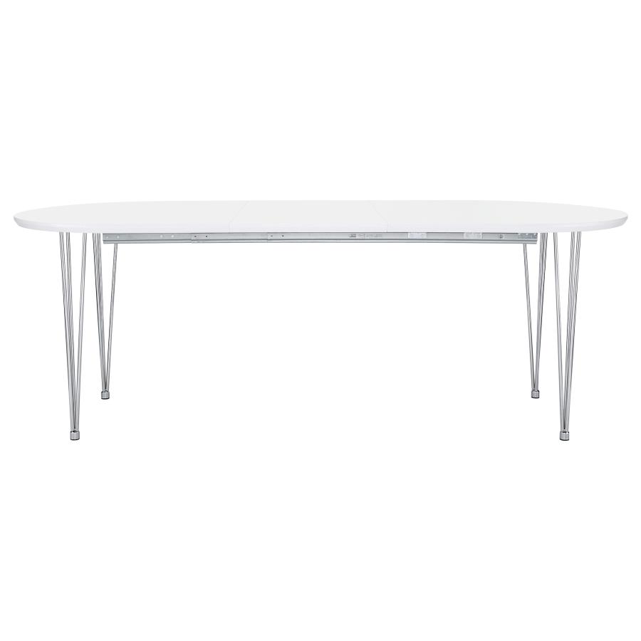 (image for) Heather Oval Dining Table with Hairpin Legs Matte White and Chrome