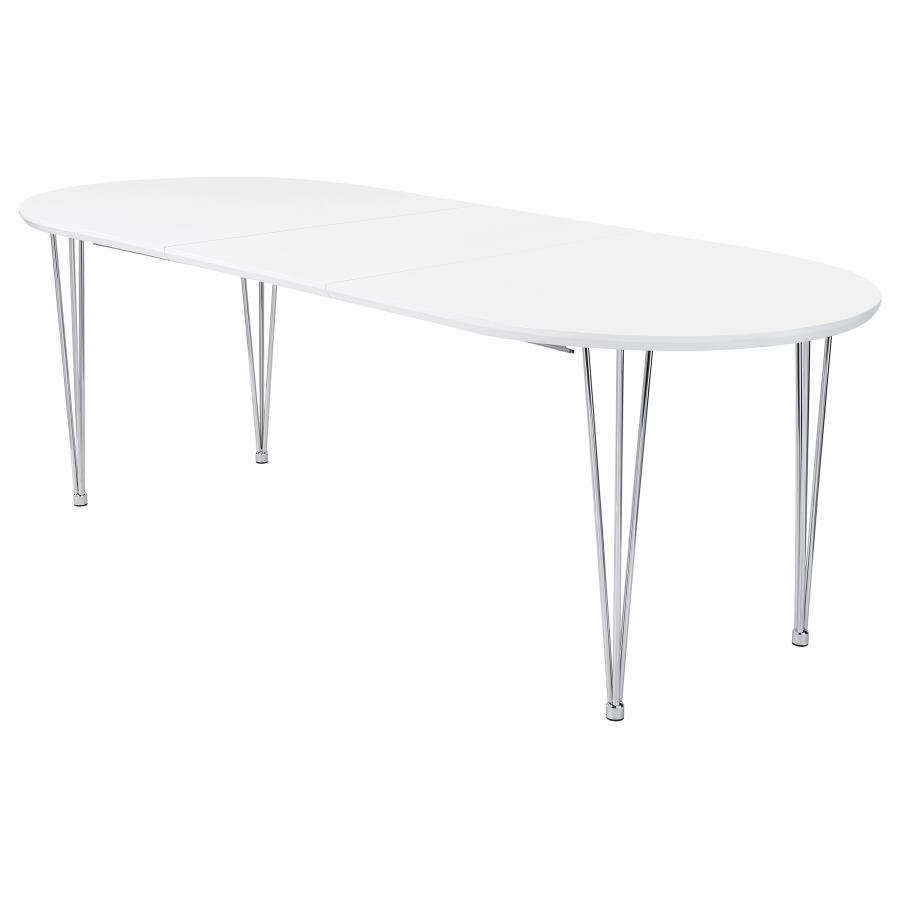 (image for) Heather Oval Dining Table with Hairpin Legs Matte White and Chrome