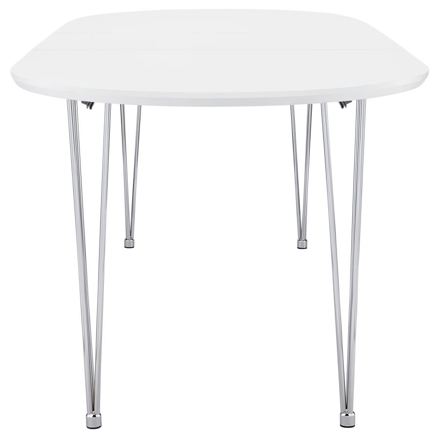 (image for) Heather Oval Dining Table with Hairpin Legs Matte White and Chrome