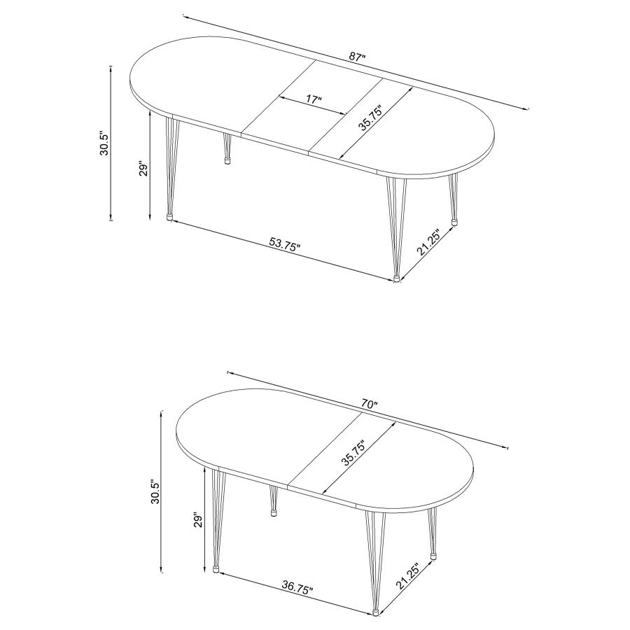 (image for) Heather Oval Dining Table with Hairpin Legs Matte White and Chrome