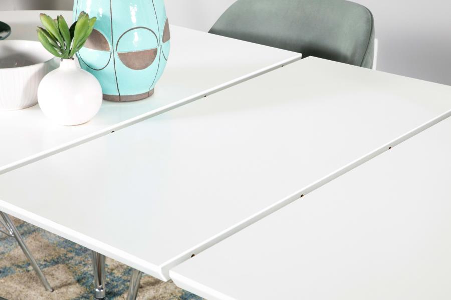 (image for) Heather Oval Dining Table with Hairpin Legs Matte White and Chrome