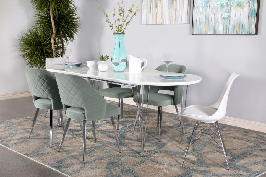 (image for) Heather Oval Dining Table with Hairpin Legs Matte White and Chrome